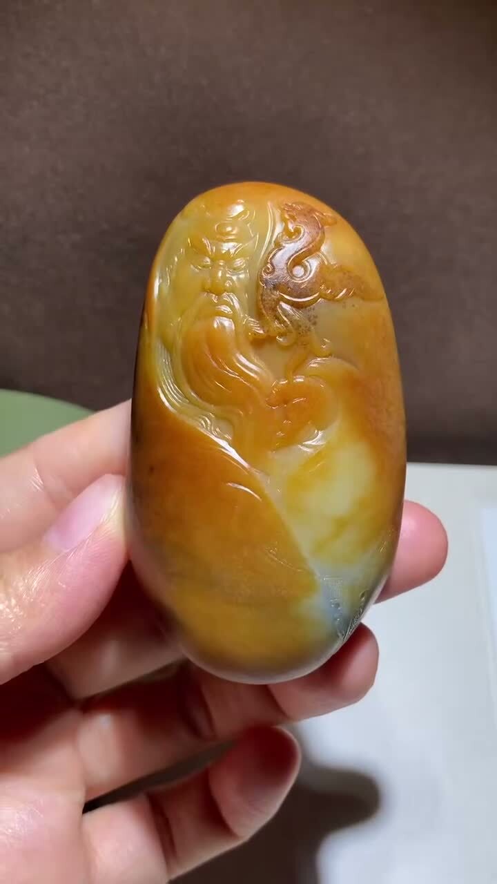 和田玉獨籽關公把件,天然和田玉軟玉