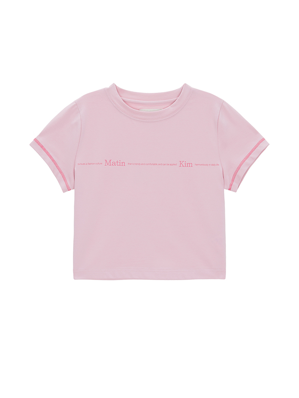 MATIN細線LOGO刺繡短版上衣 粉紅色