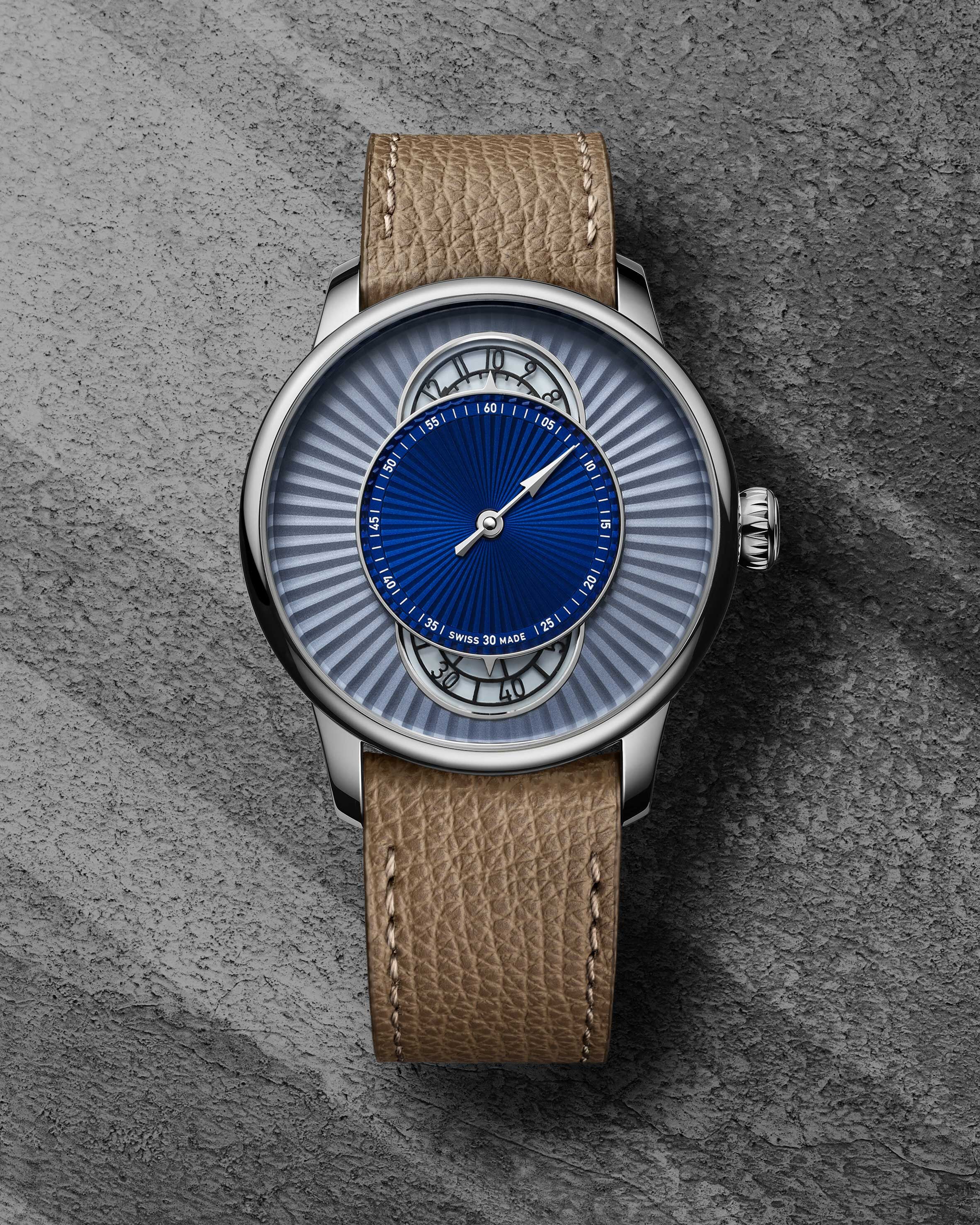 Louis Erard,藝術大師系列,Métiers d‘Art,Le Régulateur Esprit Flinqué Blue, Worn and Wound,fluted sunray,調節器,規範式指針,三針一線腕錶