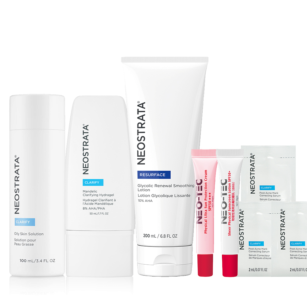 ( 4%杏仁酸 7折)NeoStrata 芯絲翠 油荳粉刺肌臉部身體煥膚組(杏仁酸控油淨亮水凝乳+ 油性膚質專用果酸溶液+10%果酸乳液)