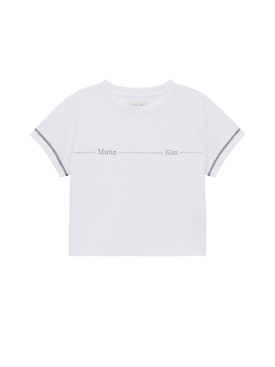 MATIN細線LOGO刺繡短版上衣 白色