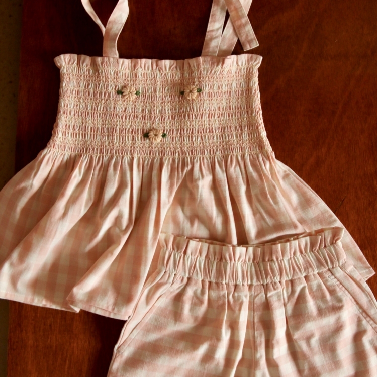 BONJOUR DIARY 無袖肩綁帶短褲套裝(粉格紋) SHORT & TOP SET - Pink Vichy