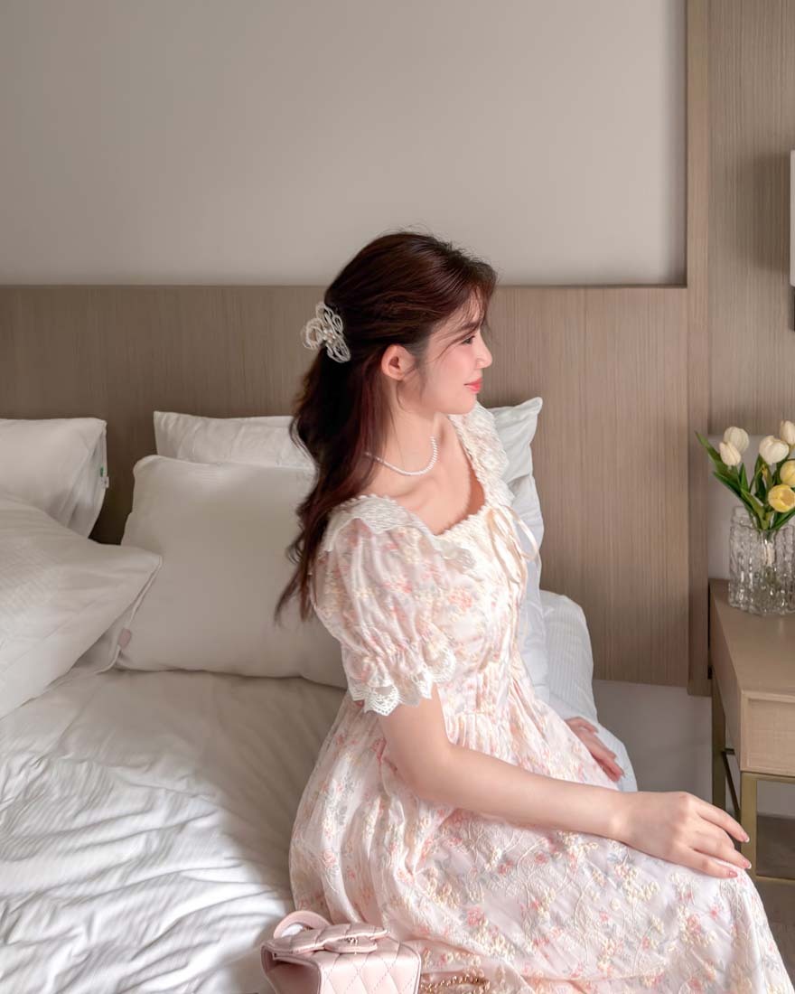 華美妝點鑽石珍珠花朵髮夾-白