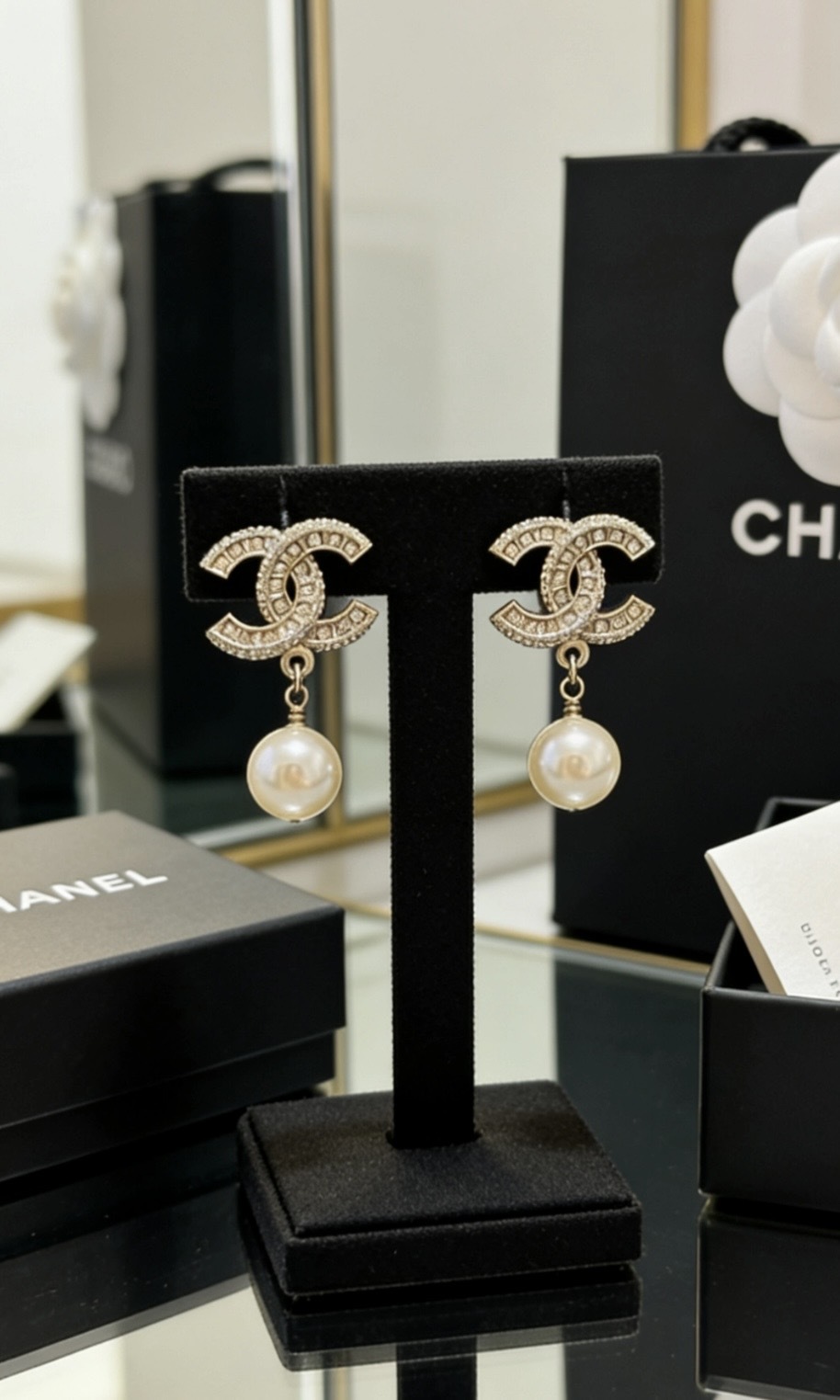 Chanel 金色雙C裝飾珍珠 金屬 耳環 女款 金色
