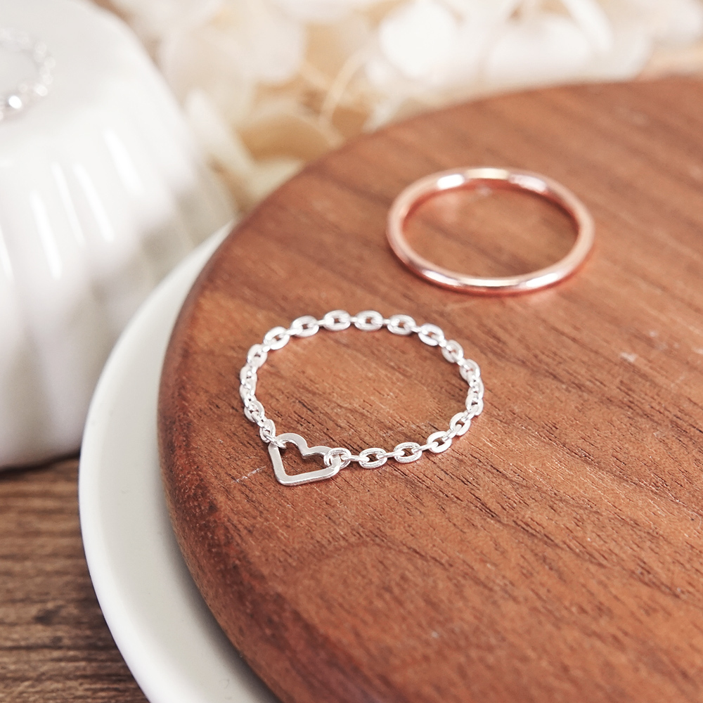 【網路限定】愛心鍊戒 925純銀 女戒 軟戒指 多款戒圍 可當尾戒