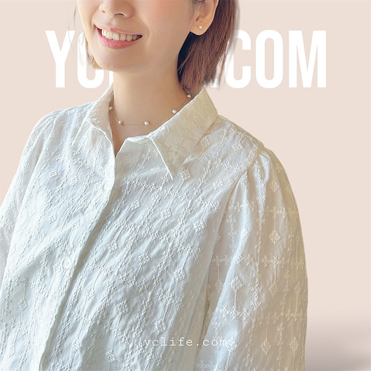 清爽刺繡五分袖襯衫
