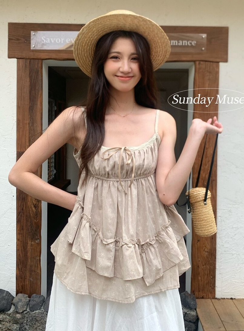 不規則荷葉邊碎花背心