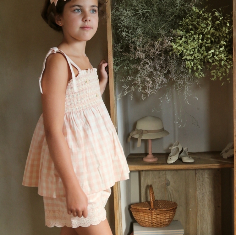 BONJOUR DIARY 無袖肩綁帶短褲套裝(粉格紋) SHORT & TOP SET - Pink Vichy