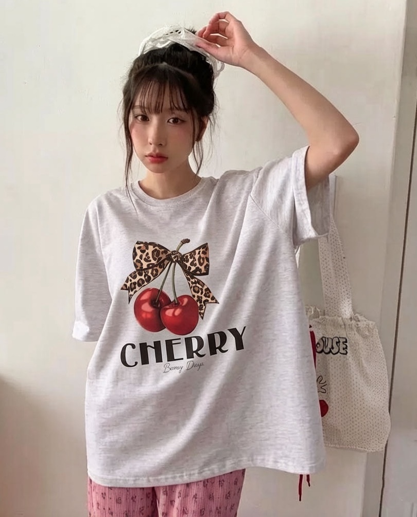 豹紋櫻桃圖案大版棉質衣