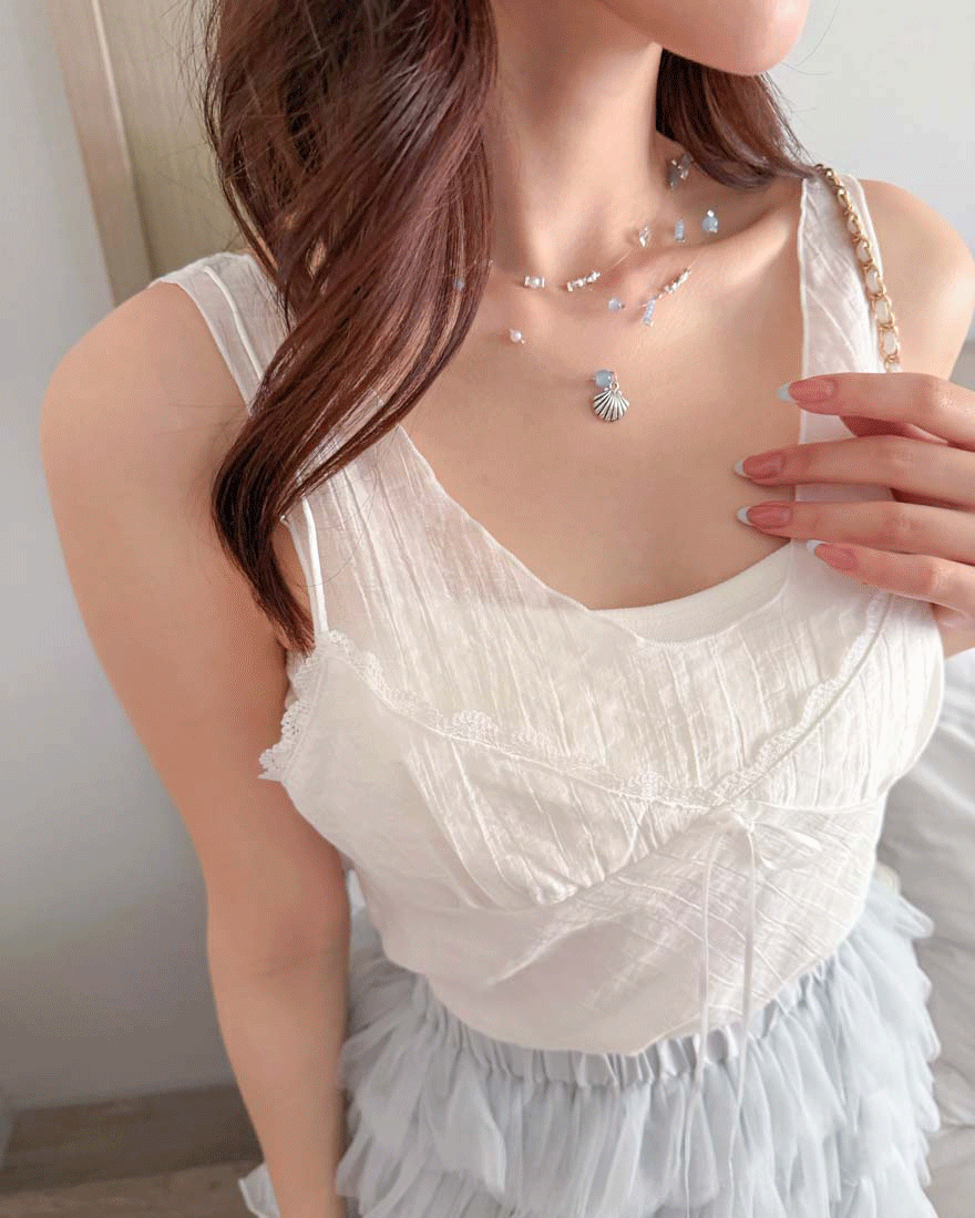 海島氣息海星貝殼珍珠項鍊-銀x藍