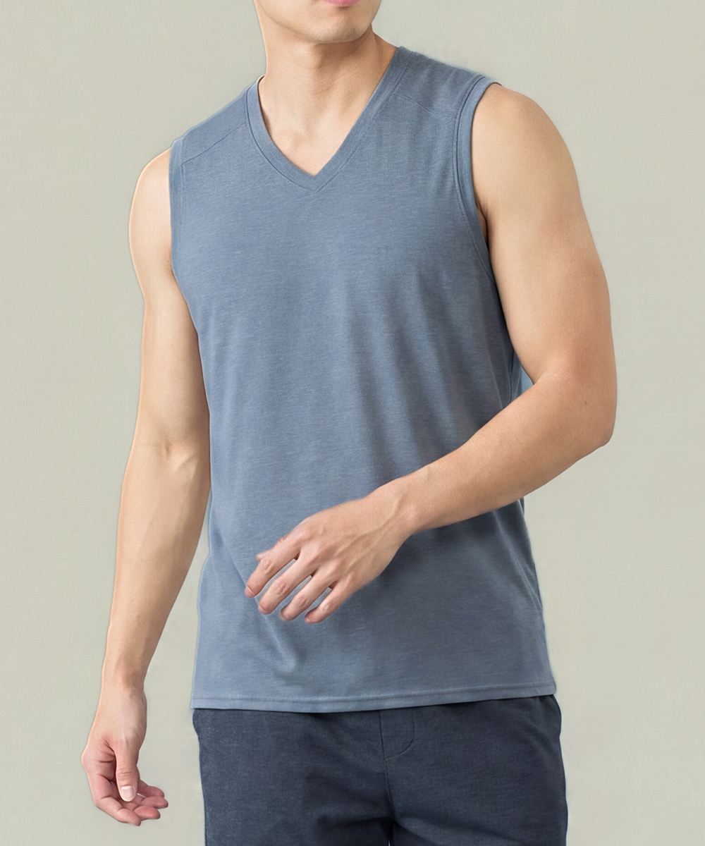 CLOUD-DRY雲紗 男V領寬肩背心 UE140418