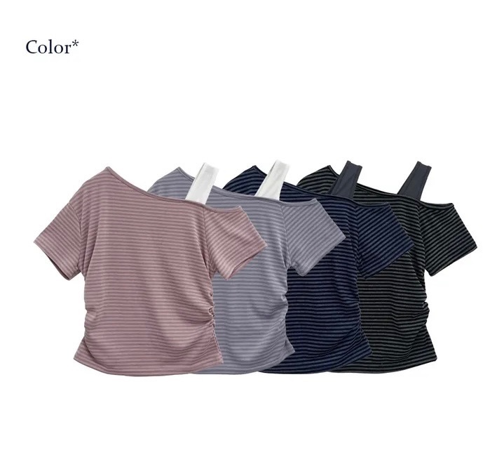 【優惠價預訂】韓國單肩橫間短袖上衣（4色）