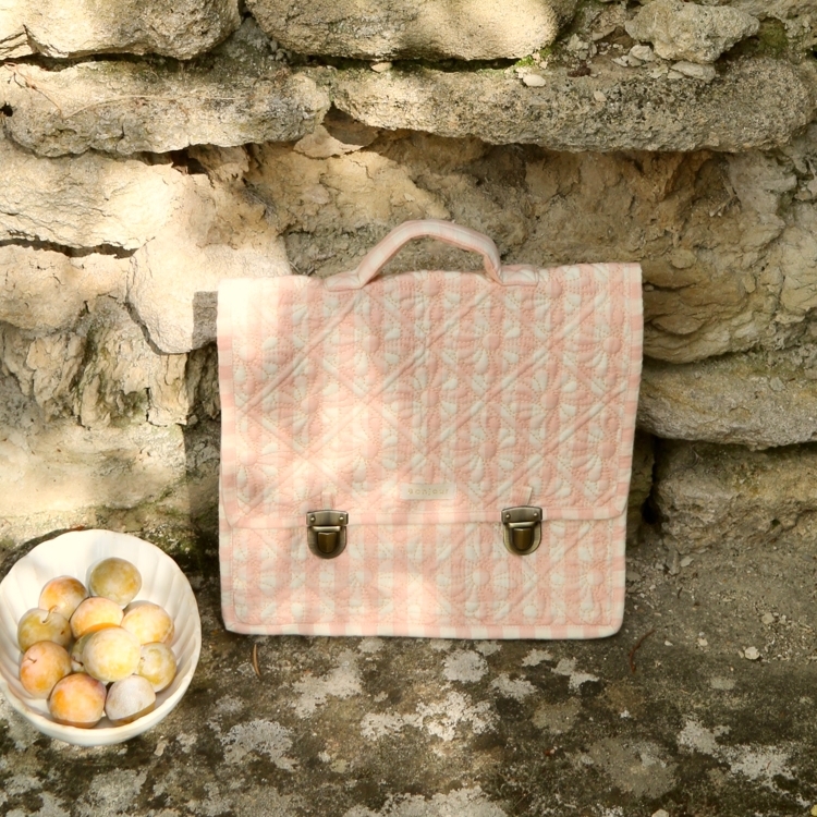 BONJOUR DIARY 菱格紋復古後背包(粉格紋) QUILTED SCHOOL BAG - Pink vichy