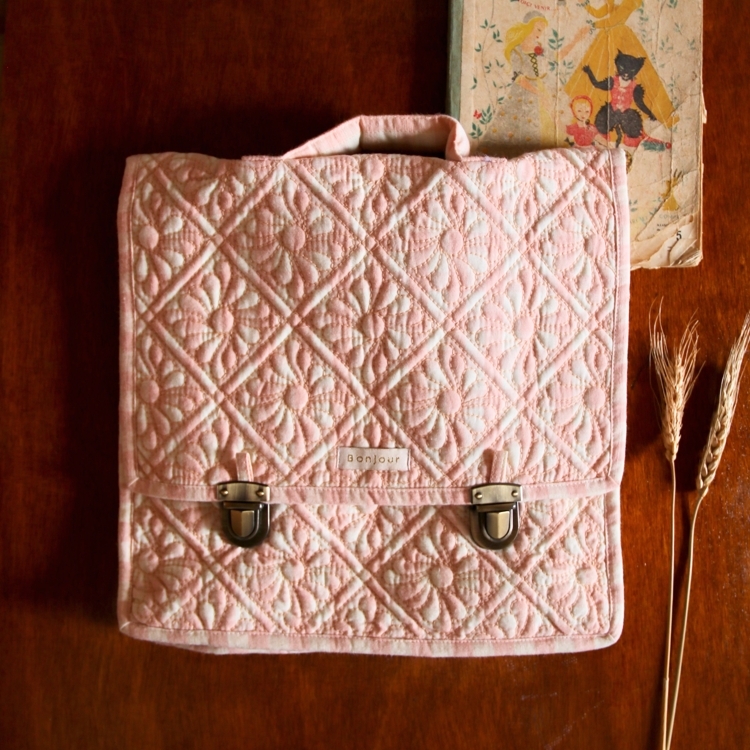 BONJOUR DIARY 菱格紋復古後背包(粉格紋) QUILTED SCHOOL BAG - Pink vichy