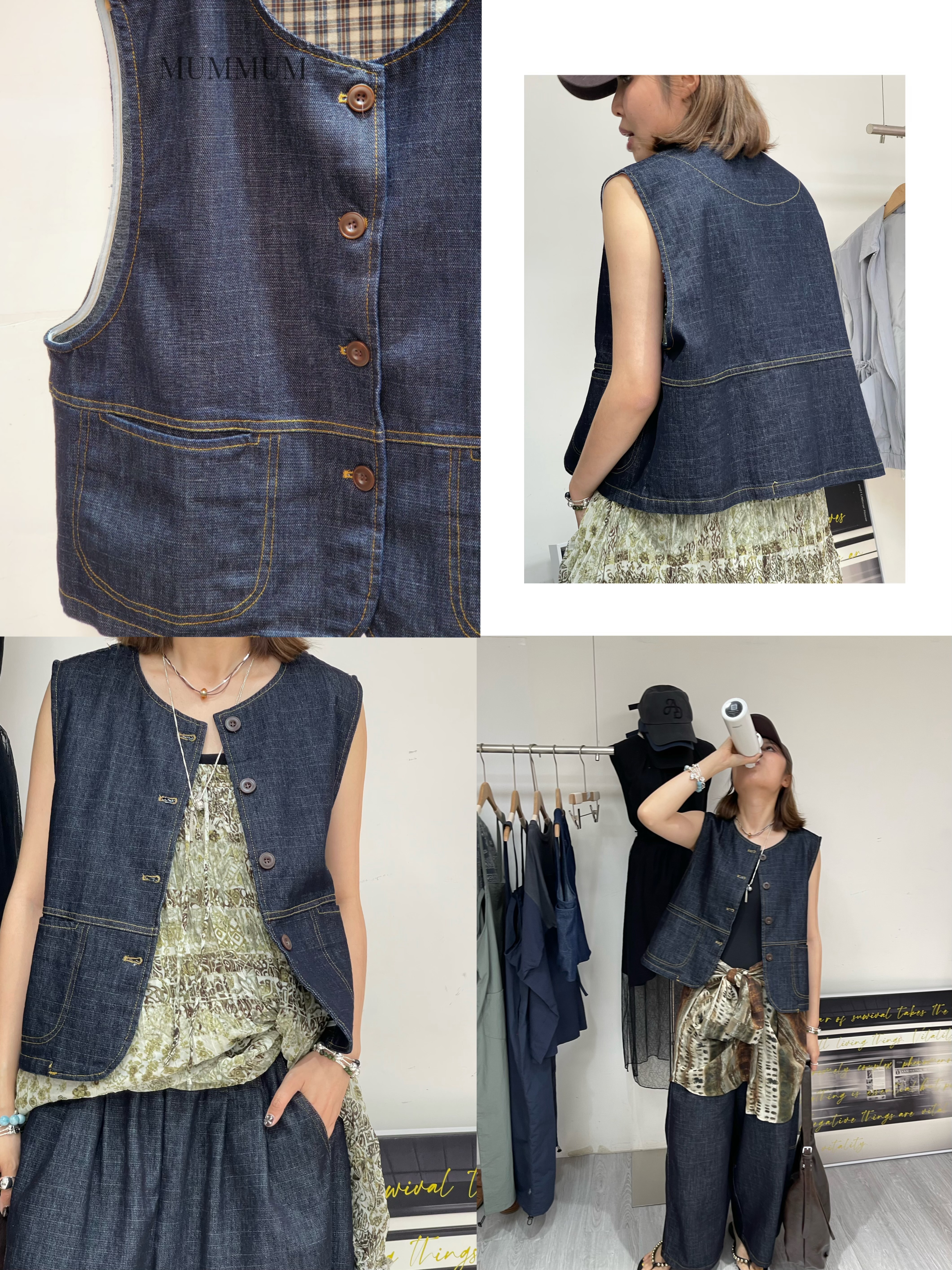 0213221a/春季款復古牛仔背心外套　45/45/23