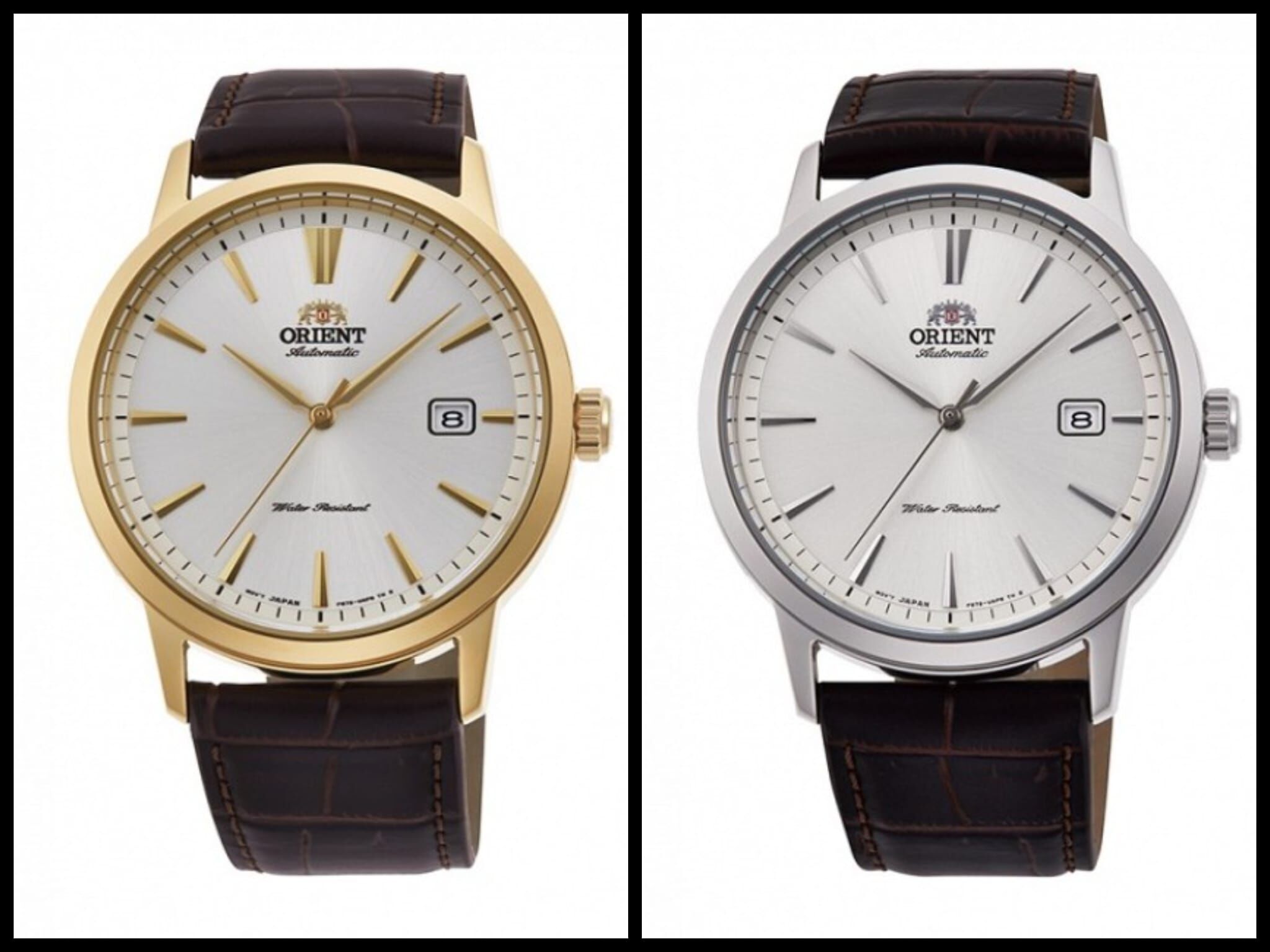 Orient 東方 Bambino Mechanical Contemporary Watch Leather Strap - 41.6mm 鍍金錶圈  RN-AC0F04S RA-AC0F04S , 白面 RN-AC0F07S RA-AC0F07S , 機械腕錶 真皮錶帶