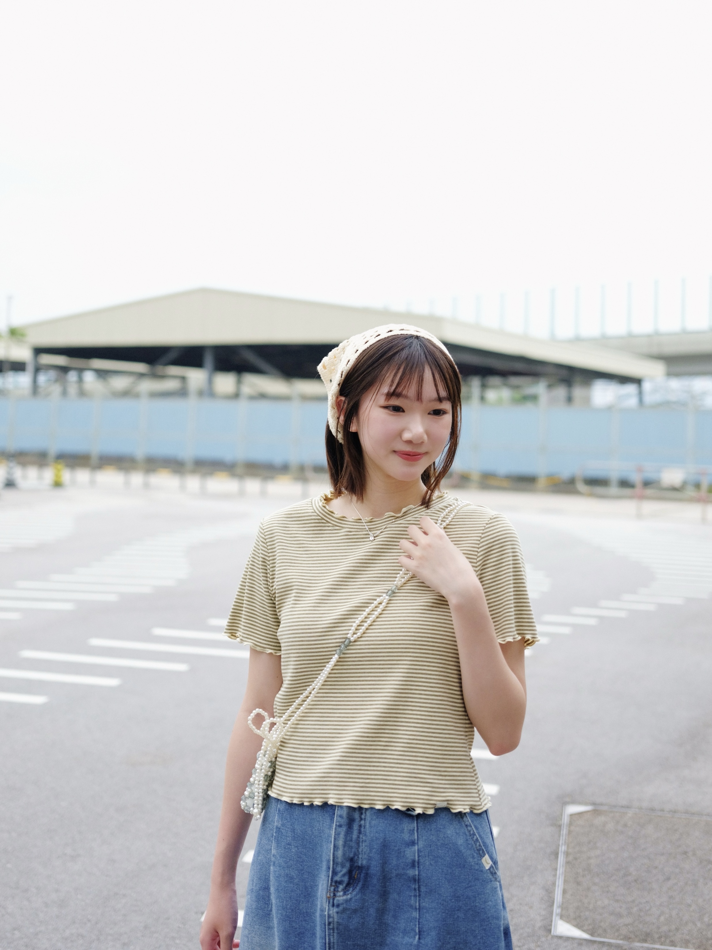 三色 / 間條羅紋短袖滾邊上衣 / Striped Ribbed Lettuce-Edge Short Sleeve Top