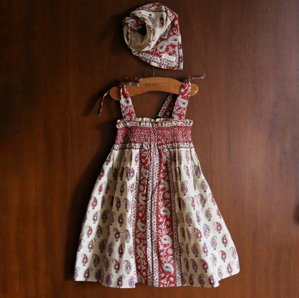 BONJOUR DIARY 水滴圖騰肩膀帶洋裝附領巾 SKIRT DRESS WITH SCARF - Cashmere bandana print