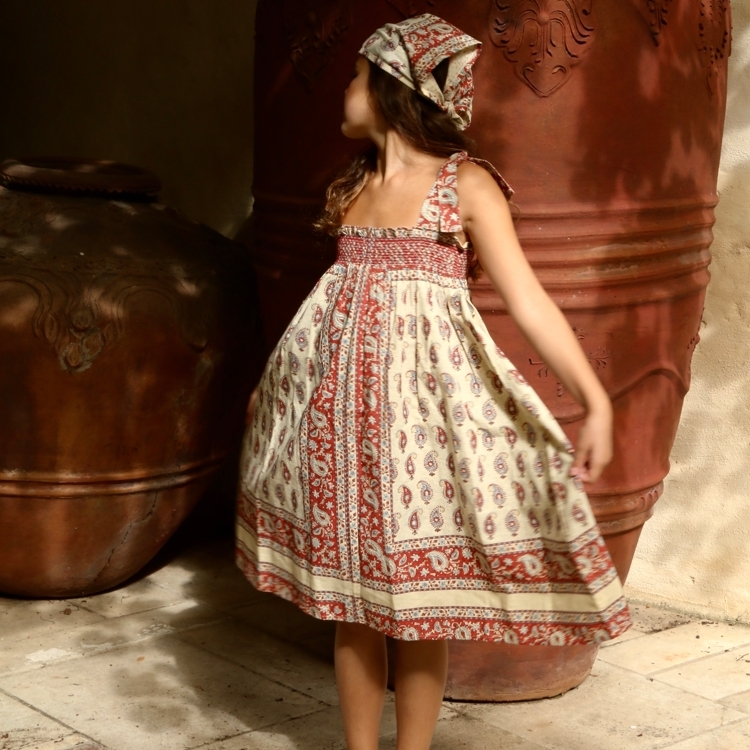 BONJOUR DIARY 水滴圖騰肩膀帶洋裝附領巾 SKIRT DRESS WITH SCARF - Cashmere bandana print