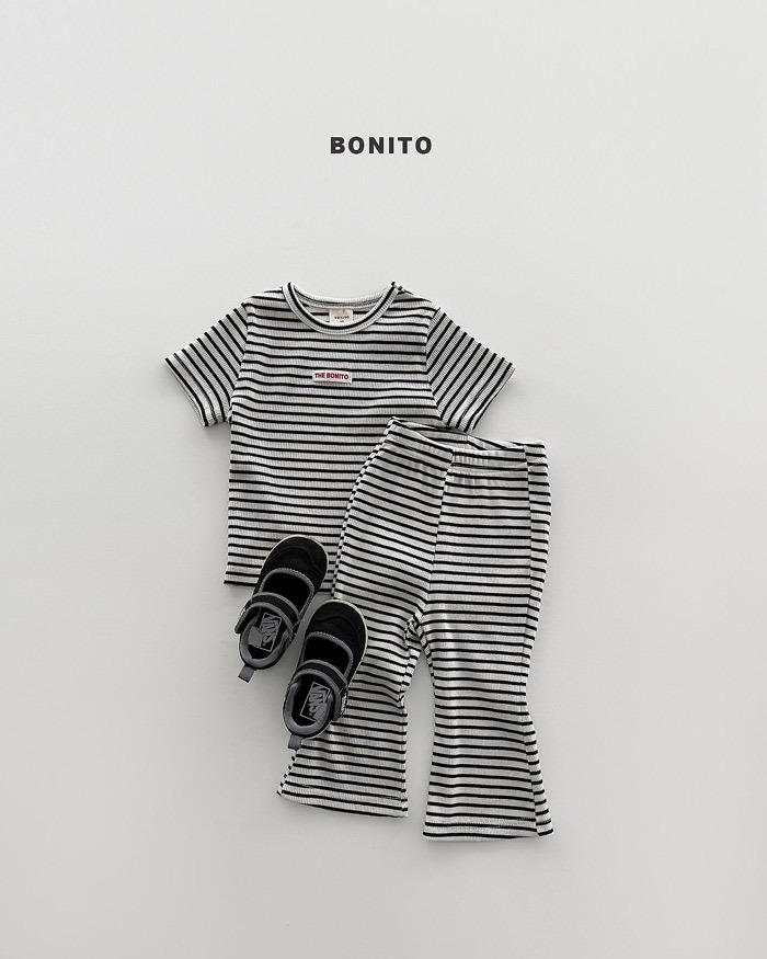 正韓夏Bonito 嫩嬰/小童兩色條紋喇叭褲套裝