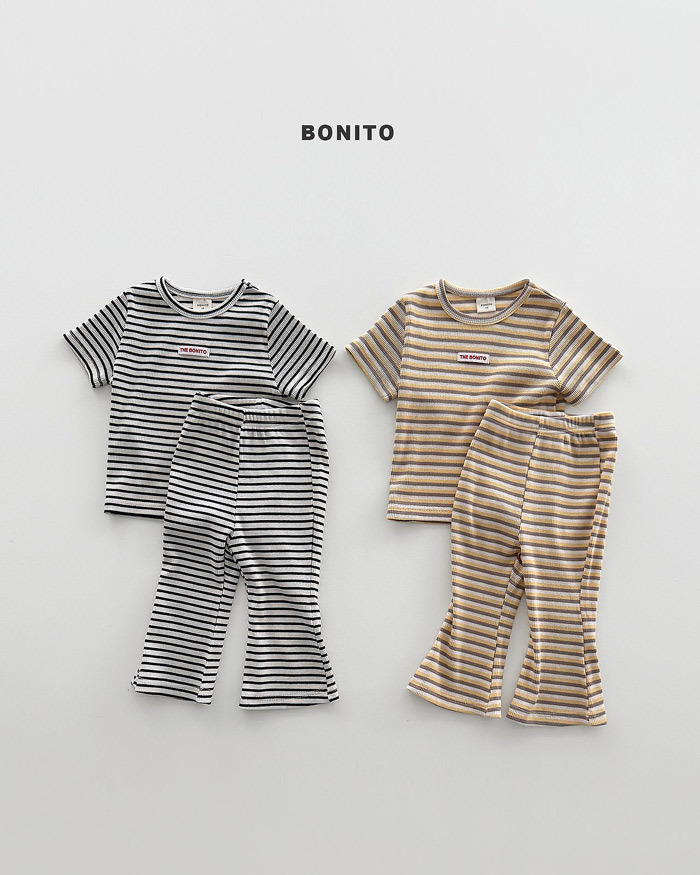 正韓夏Bonito 嫩嬰/小童兩色條紋喇叭褲套裝