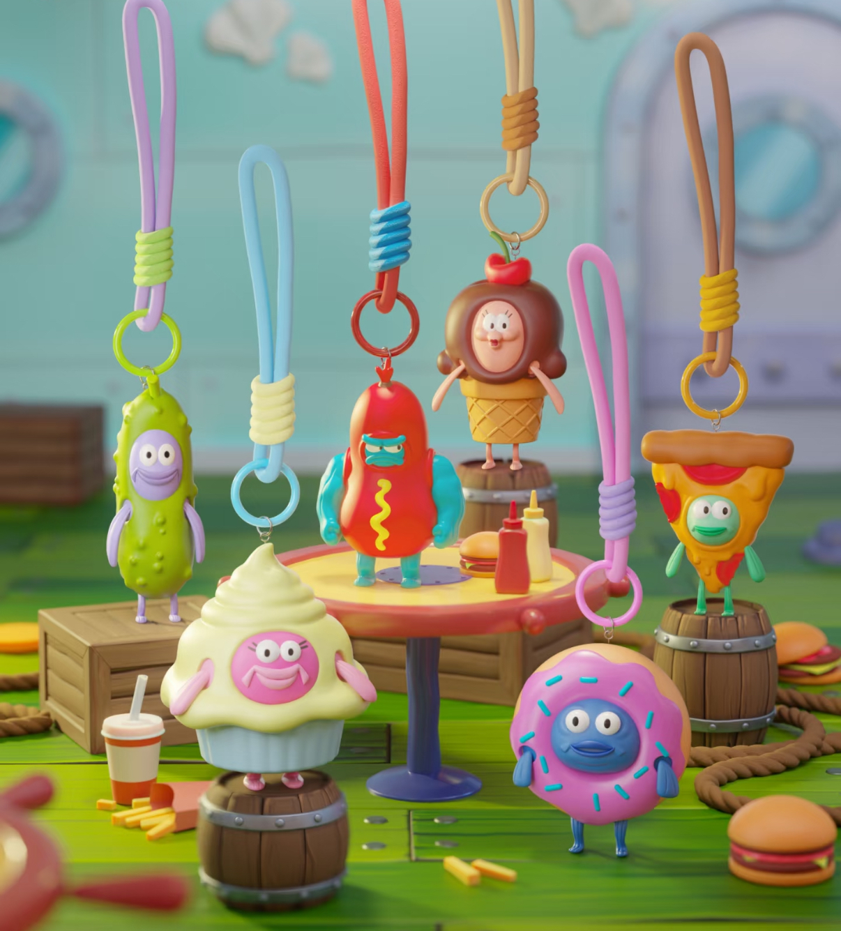 Spongebob 海綿寶寶 正版授權 比奇堡 美食派對吊飾盲盒6+1款 鑰匙圈(任買兩件7-11免運)/預購