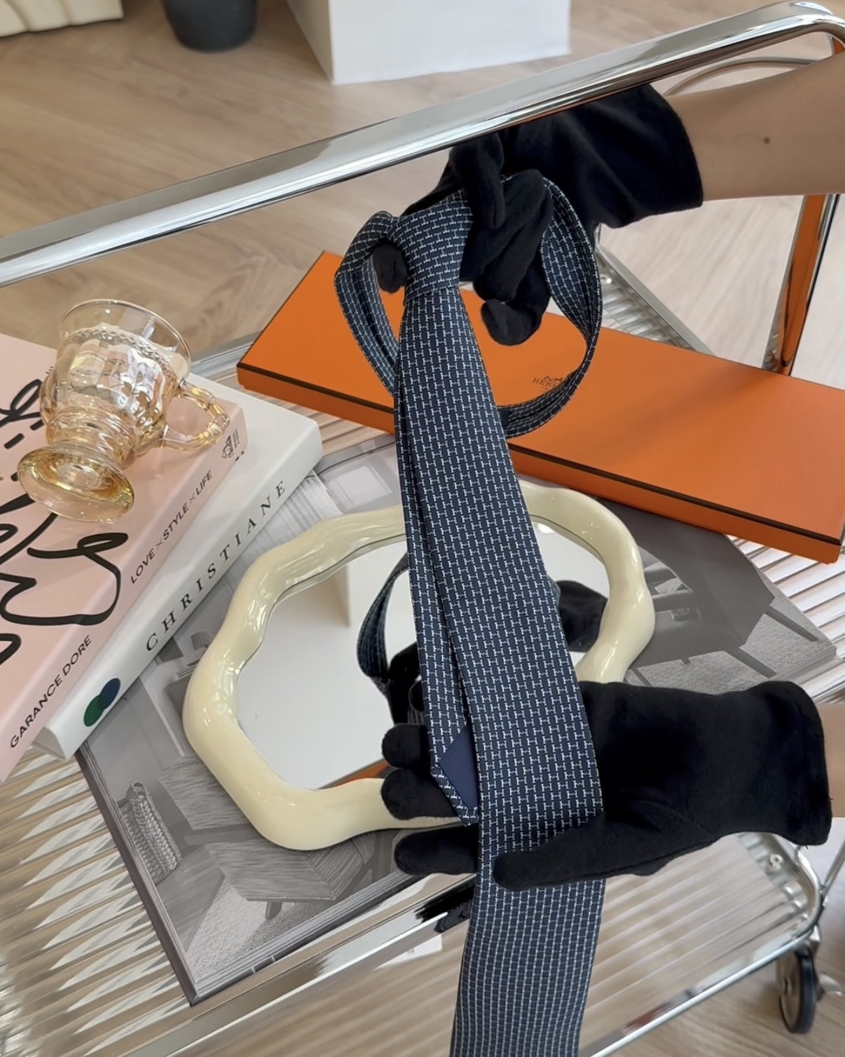 HERMES｜小H領帶 藍色