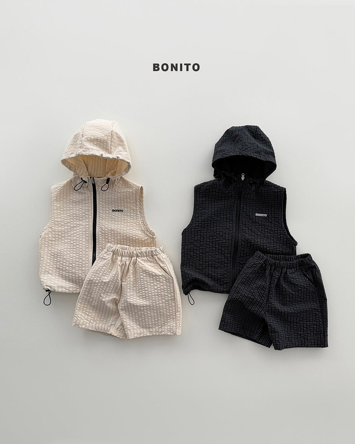 正韓夏Bonito 嫩嬰/小童兩色豆腐格連帽背心套裝