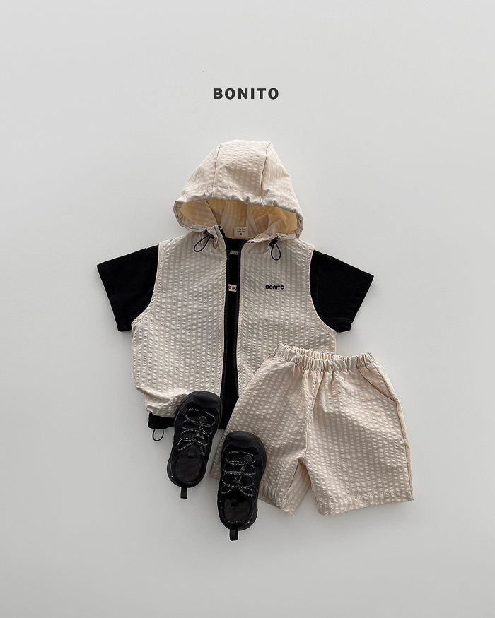正韓夏Bonito 嫩嬰/小童兩色豆腐格連帽背心套裝