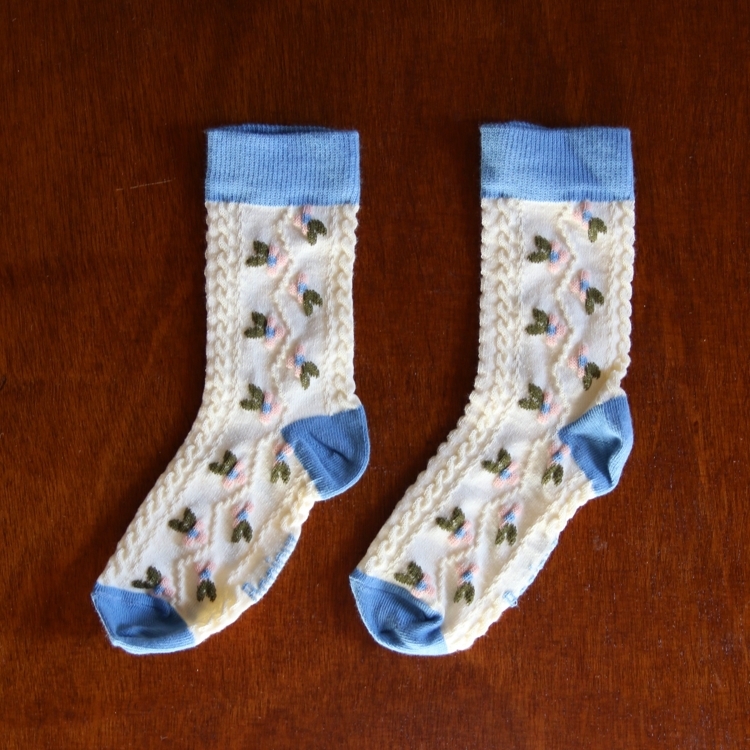 BONJOUR DIARY 浮雕花襪 Farandole Flower socks - Blue