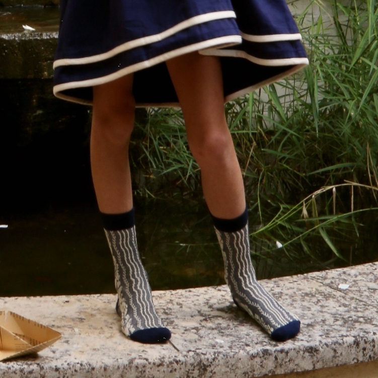 BONJOUR DIARY 雙色麻花紋襪 Twist socks - Dark Blue