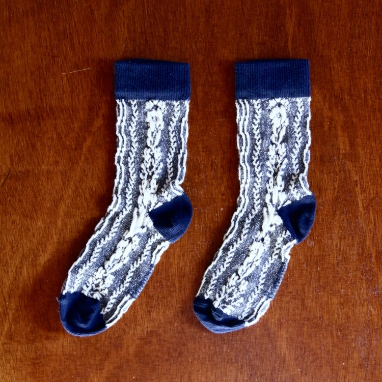 BONJOUR DIARY 雙色麻花紋襪 Twist socks - Dark Blue