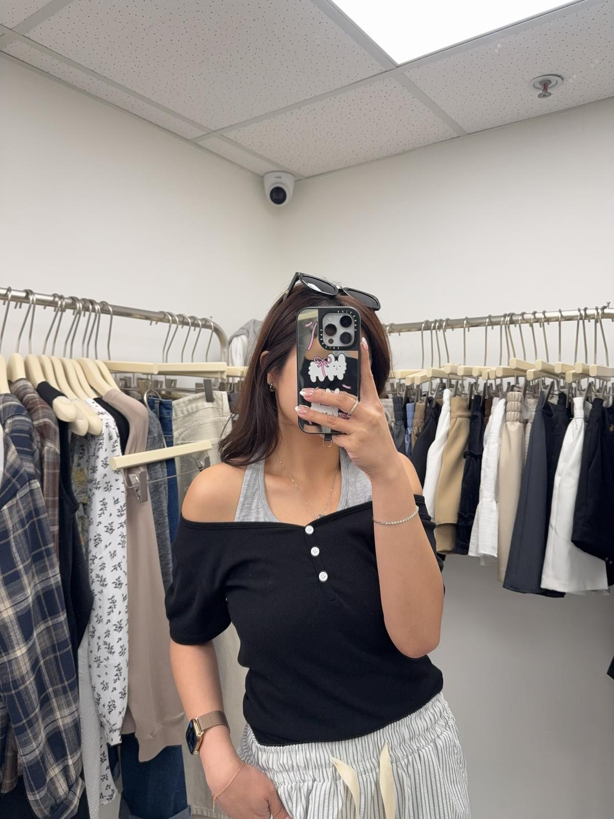 假兩件掛頸上衣(黑色)