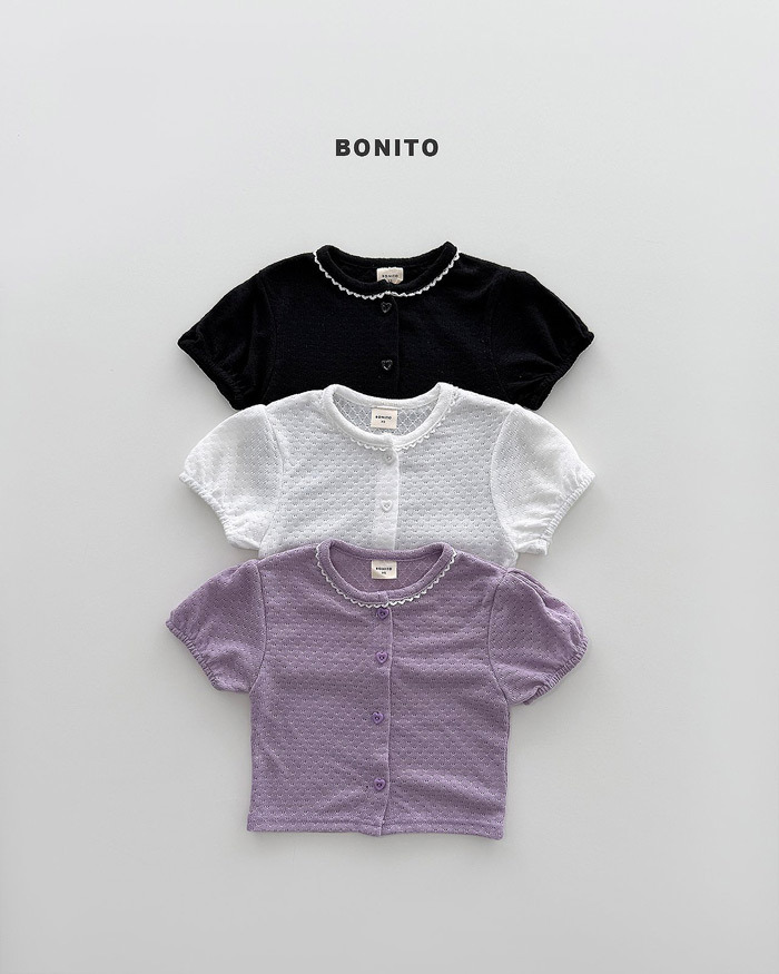 正韓夏Bonito 嫩嬰/小童三色甜美滾邊愛心扣上衣
