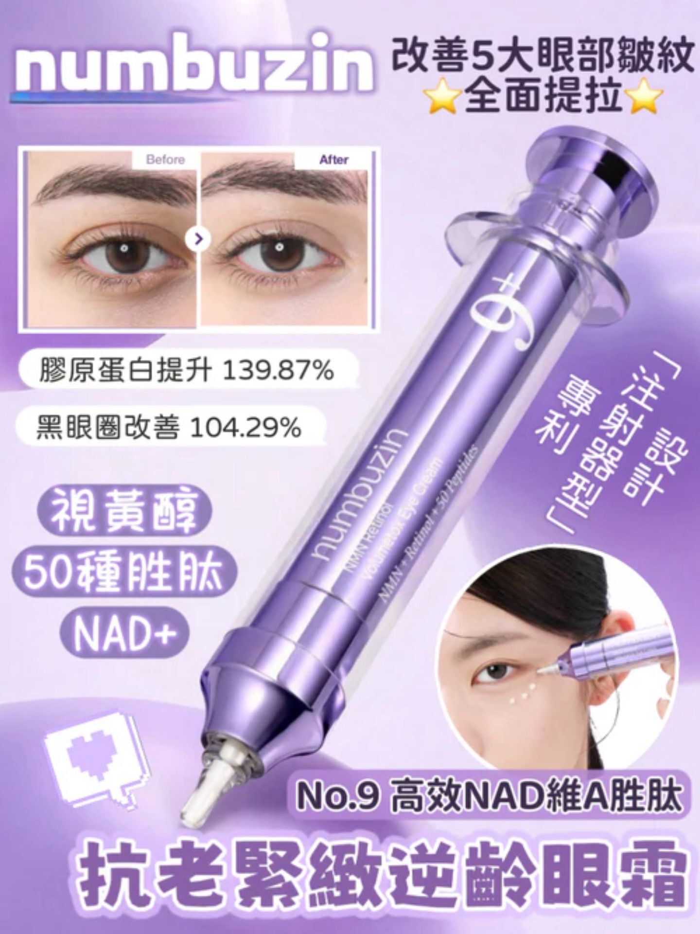 CF9923  Collagen Under Eye Patches 高效NAD胜肽抗老緊緻眼紋逆齡果凍眼膜 一盒5對=10片裝
