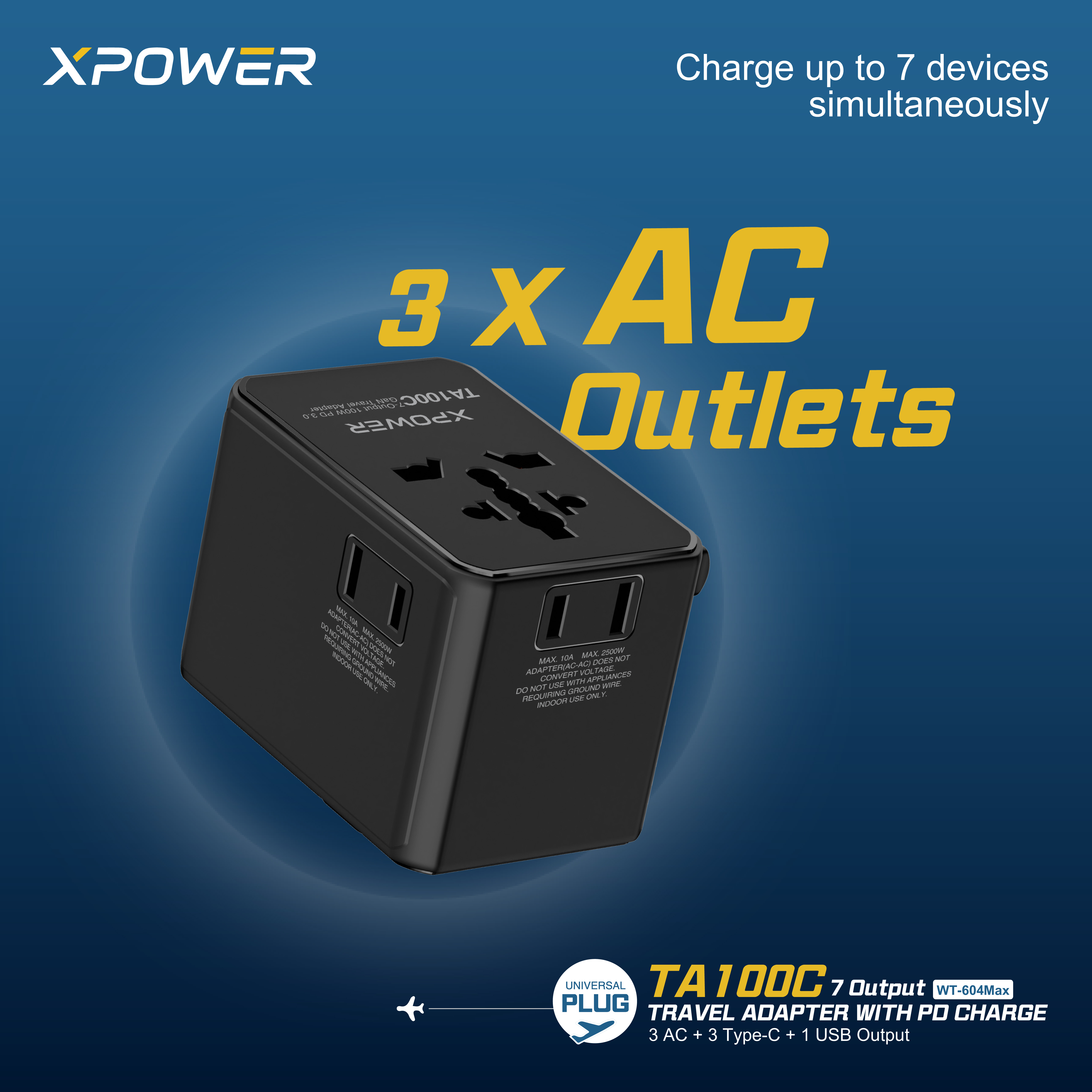 (預售產品)XPOWER TA100C  7輸出 PD 100W Gan旅行充電器