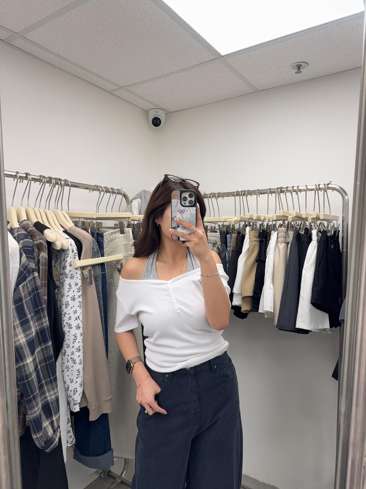 假兩件掛頸上衣(白色)