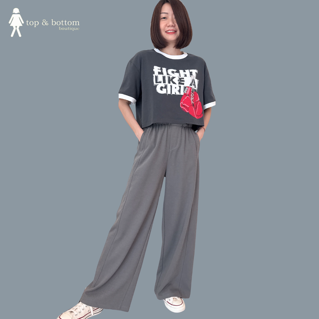 ELASTIC WAISTED CASUAL WIDE LEG PANT