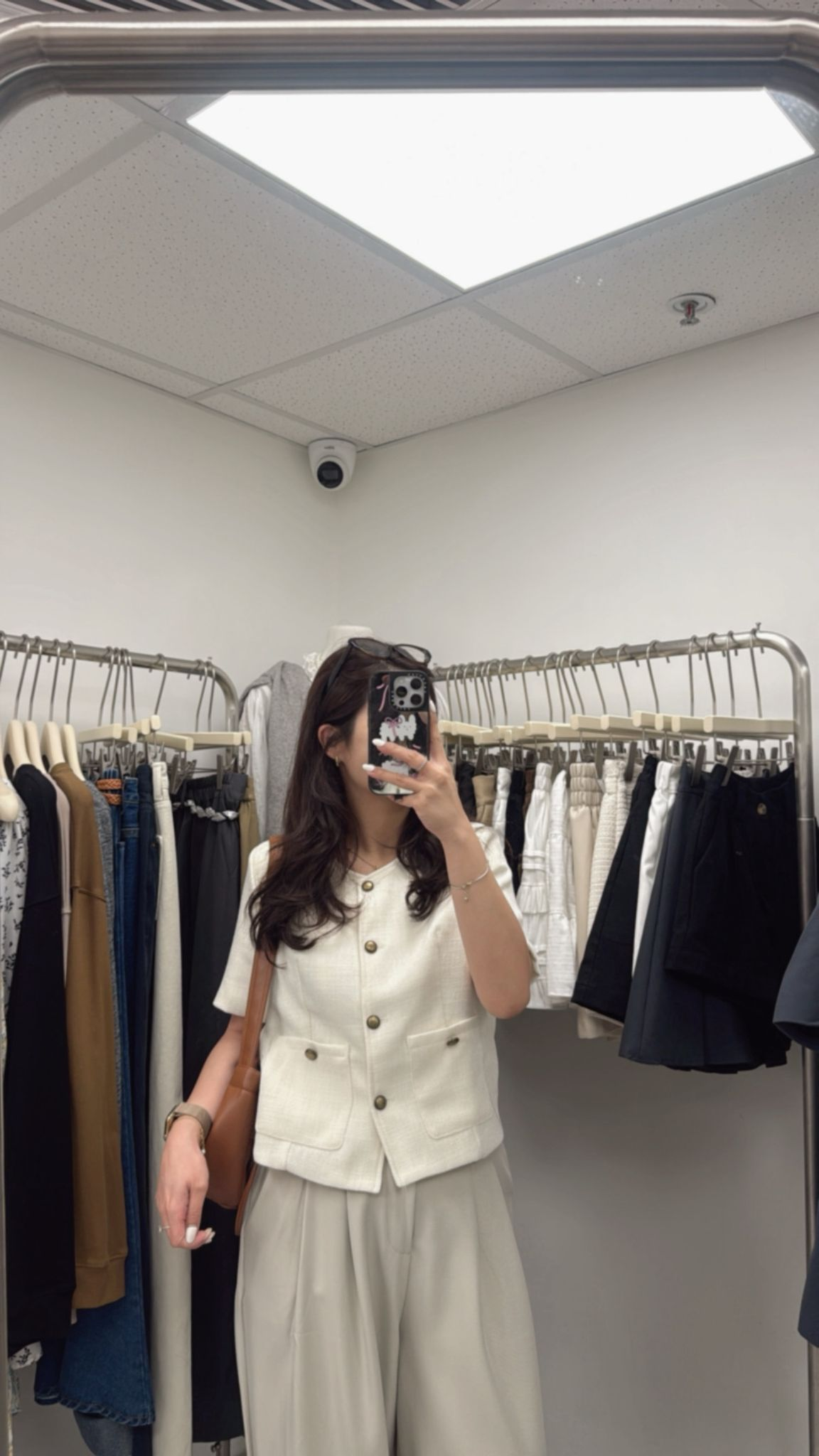 小香薄編織短袖外套(米色)