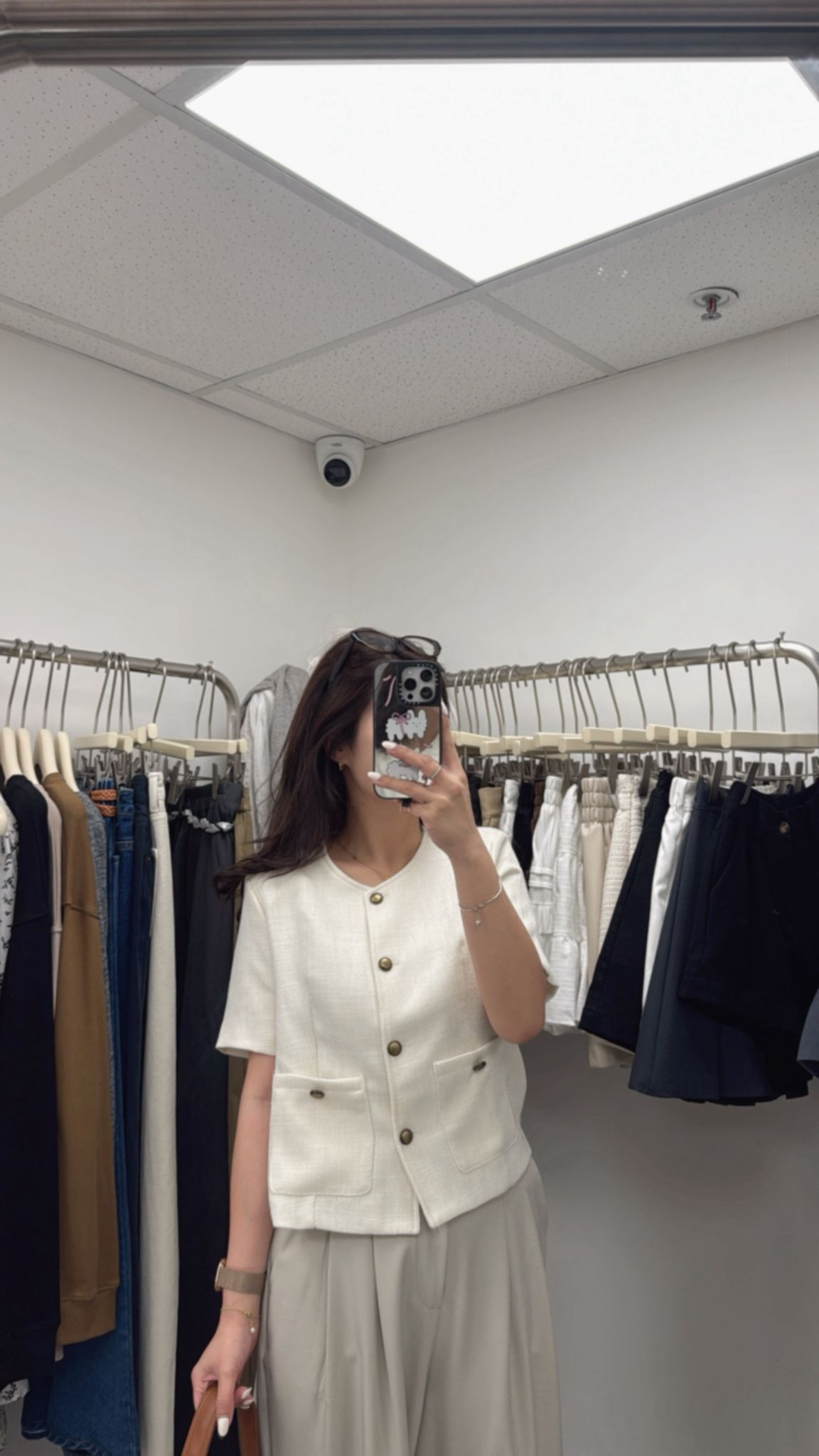 小香薄編織短袖外套(米色)