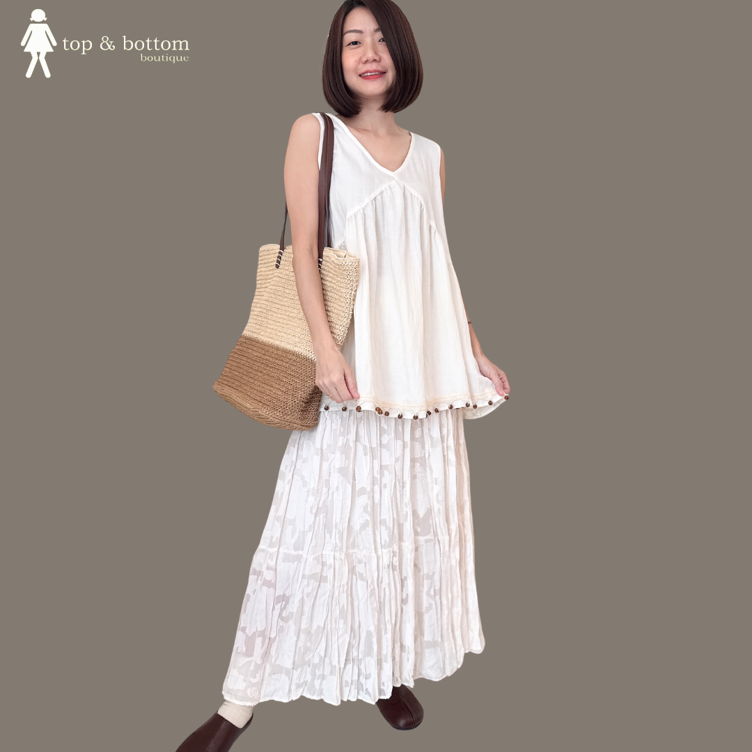 ELASTIC WAISTED SHEER JACQUARD LONG SKIRT