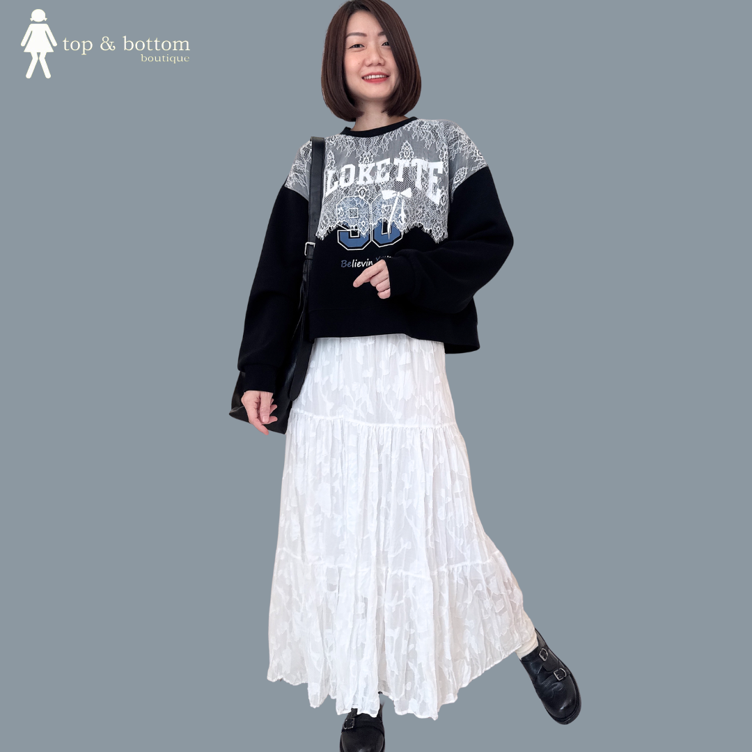 ELASTIC WAISTED SHEER JACQUARD LONG SKIRT