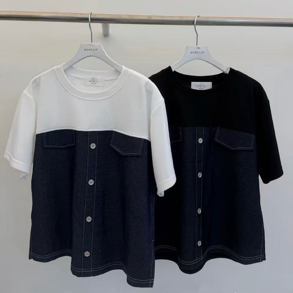 【Non-Clip】假鈕扣上下半拼TOP (A12-A13)