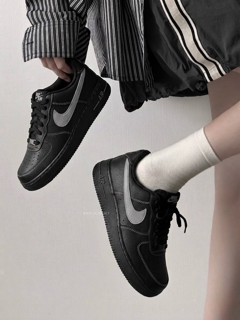 女尺寸｜NIKE AIR FORCE 1 LV8 GS 黑灰色 暗夜黑魂 車縫線 大童鞋