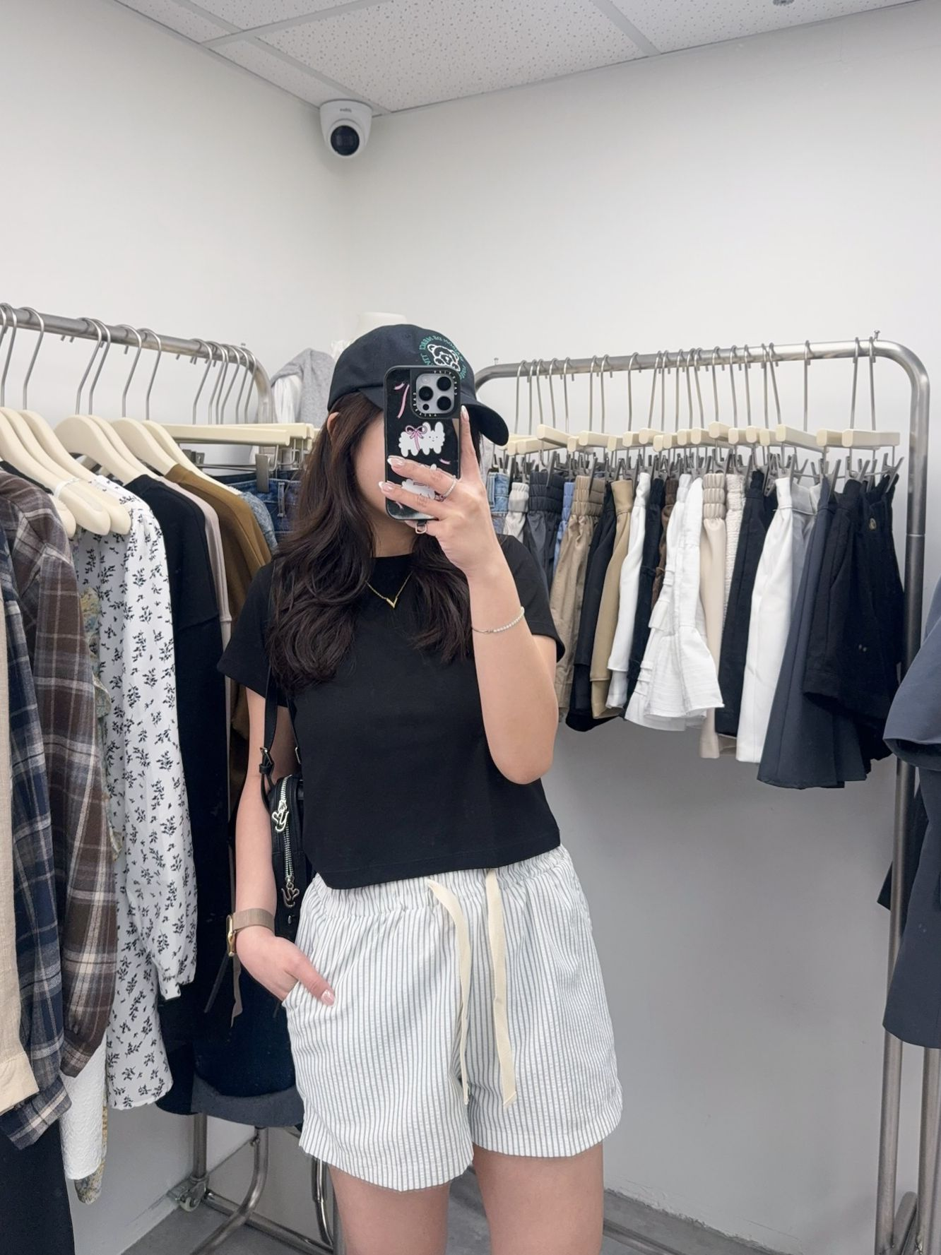 直條紋綁帶短褲