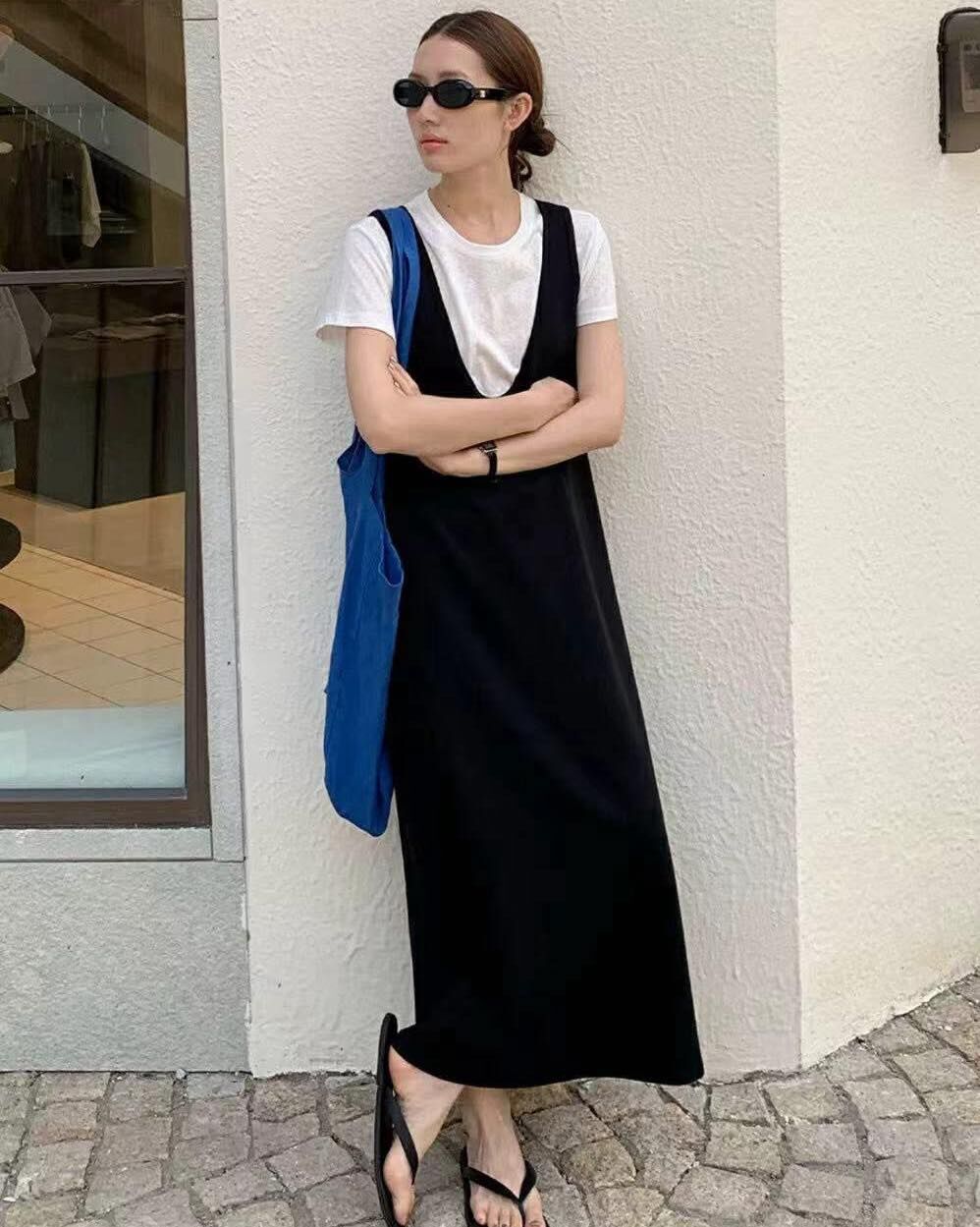 【簡約小文青感的雪花小釦T+大U背心洋套組】（預購）