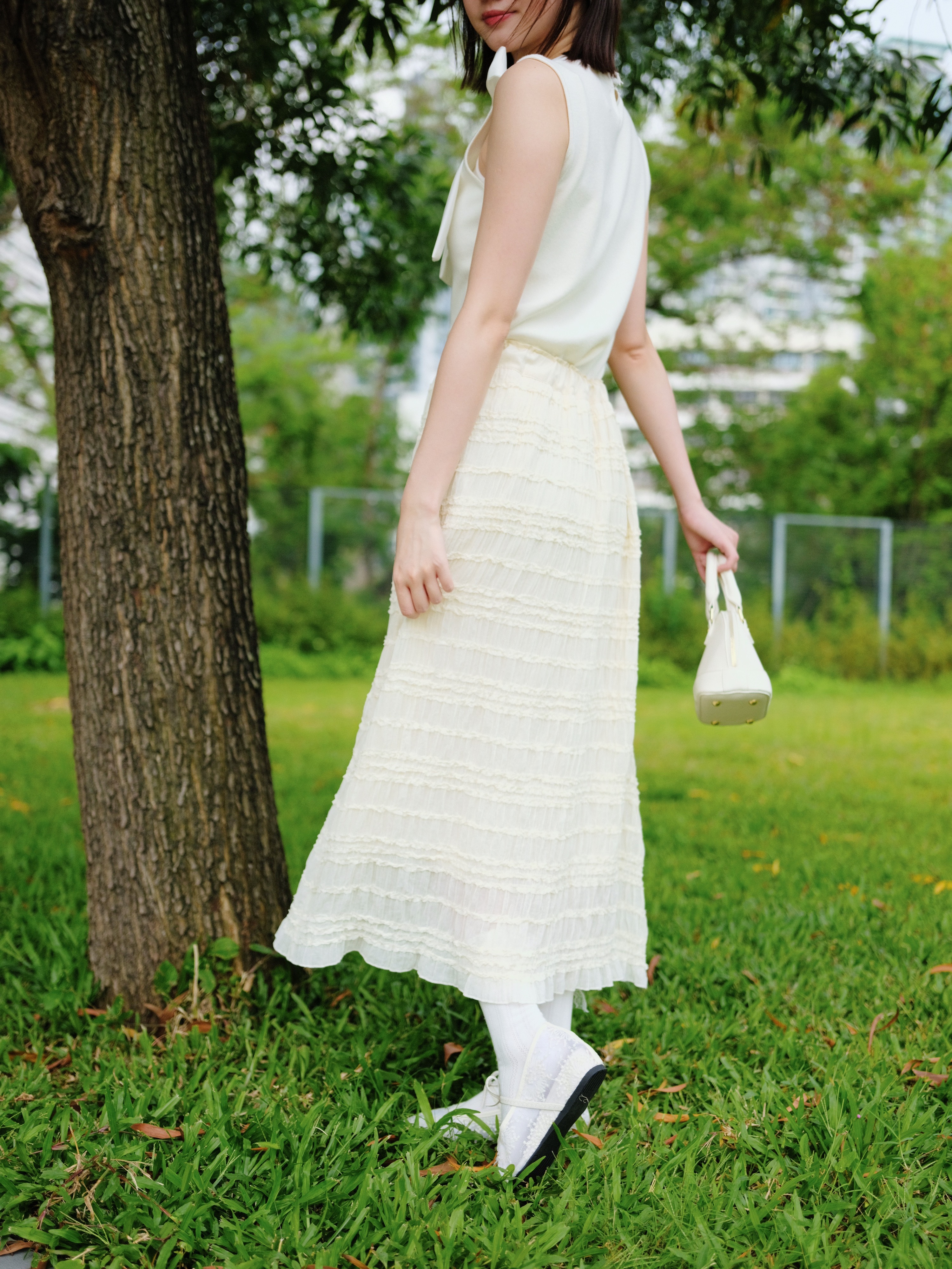 兩色 / 溫柔感荷葉皺褶半身裙 / Shirred Texture Ruffle Skirt