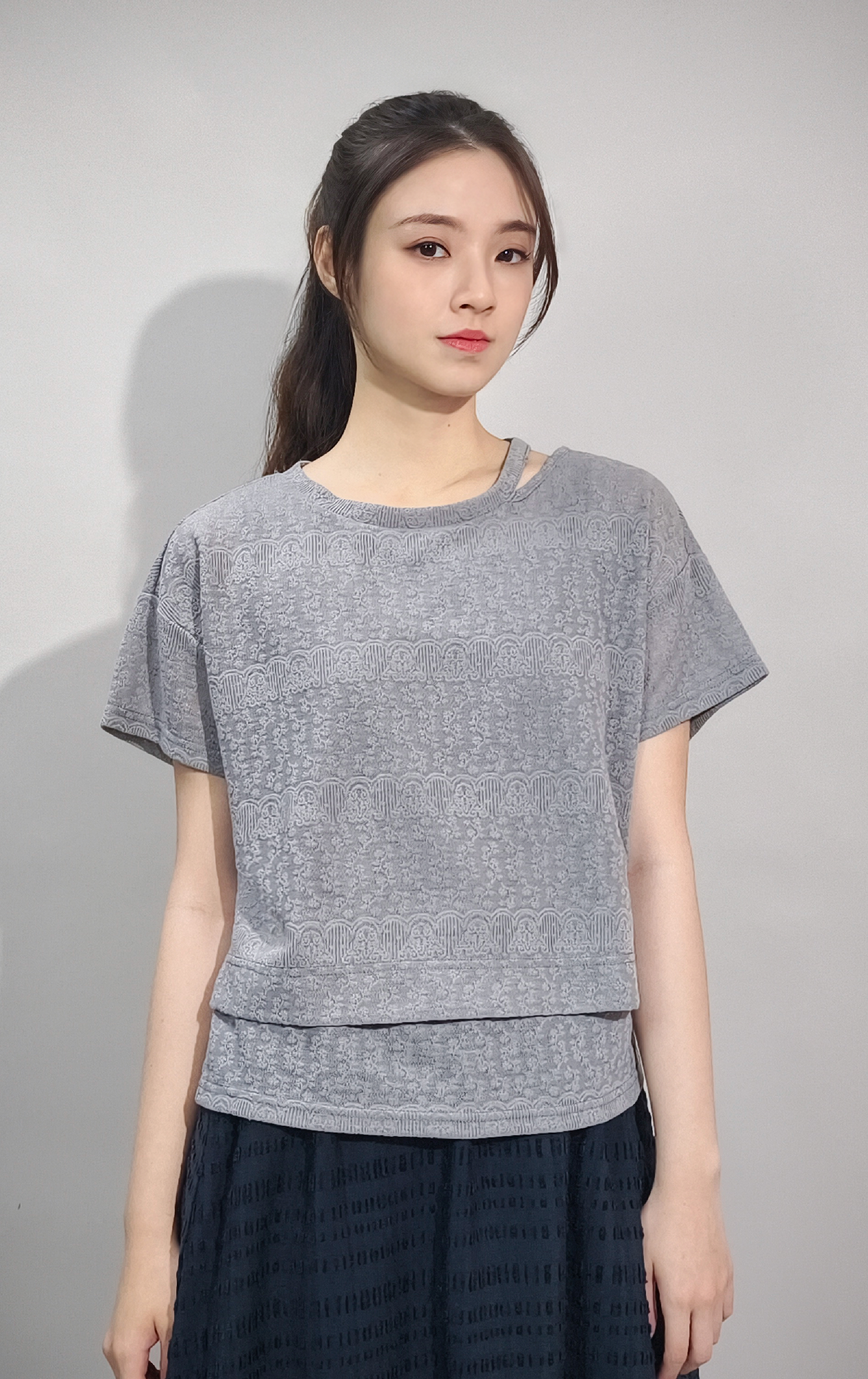 Textured Jacquard Lace Knit Top TS0201