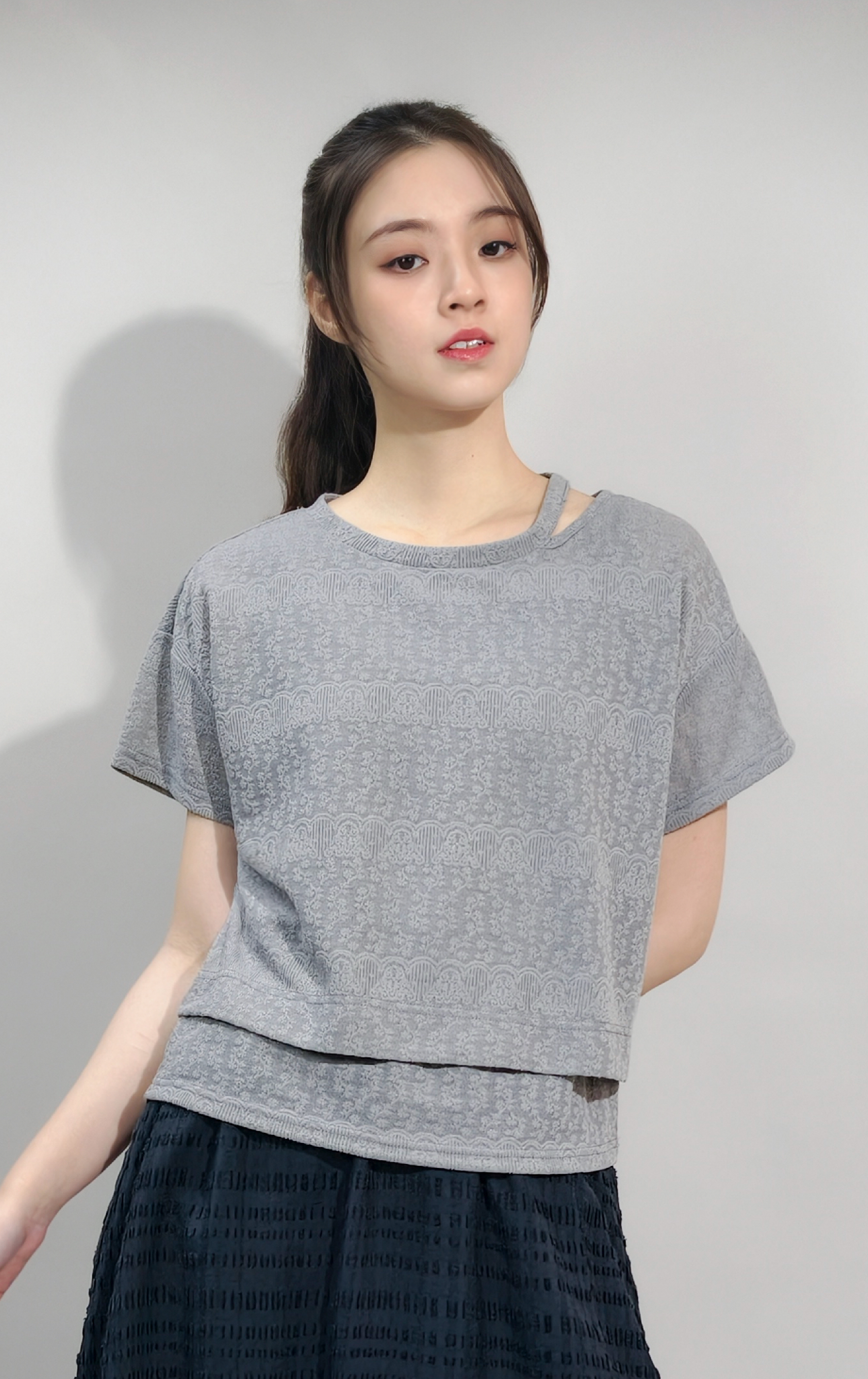 Textured Jacquard Lace Knit Top TS0201