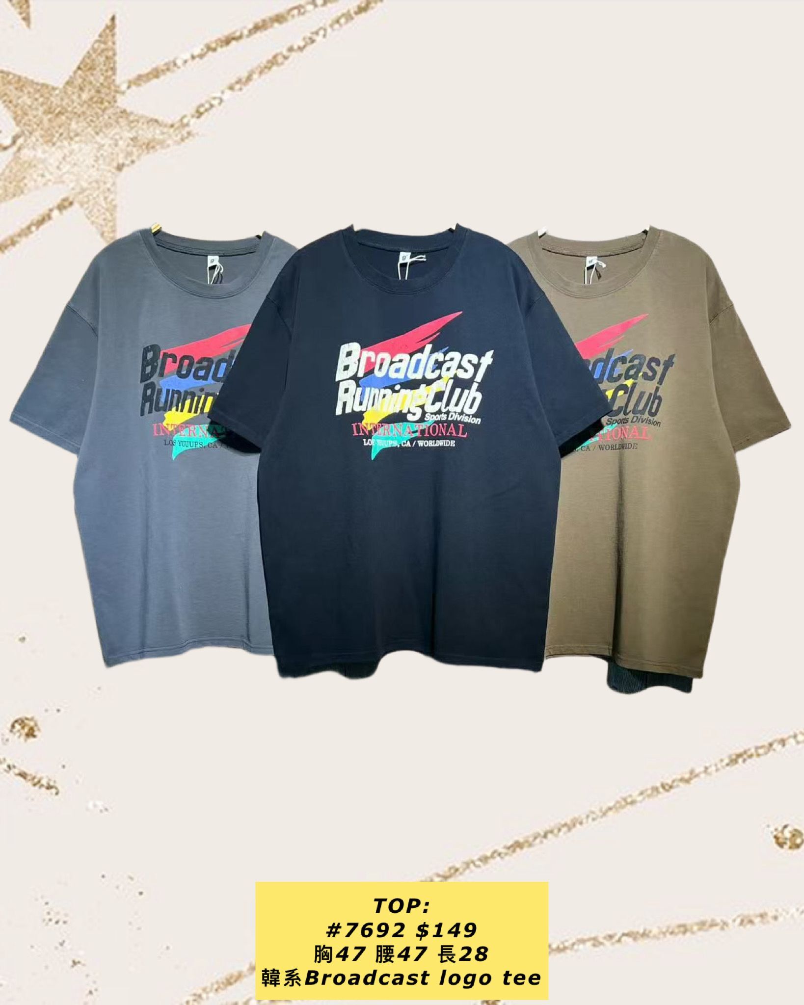 TOP:  7692 韓系Broadcast logo tee (胸47 腰47 長28)